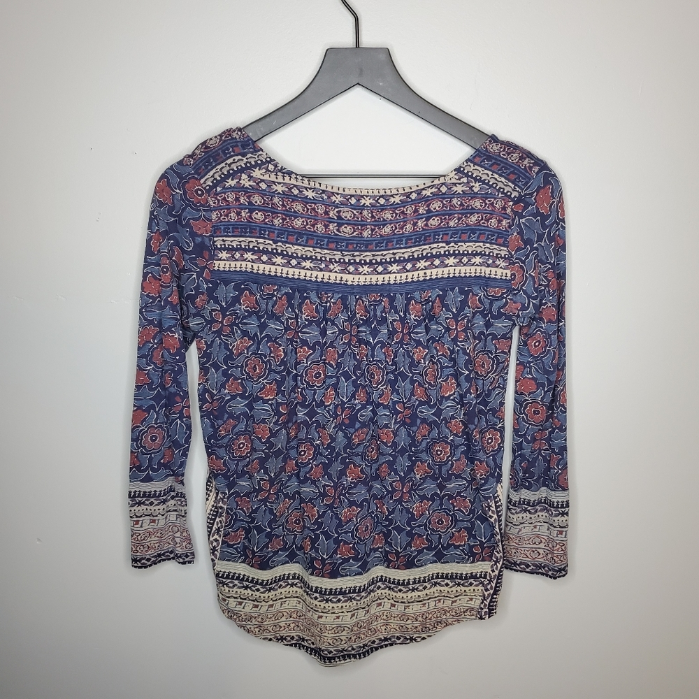 Lucky Brand Floral Woodblock Print Peasant Blouse - Picture 13 of 16